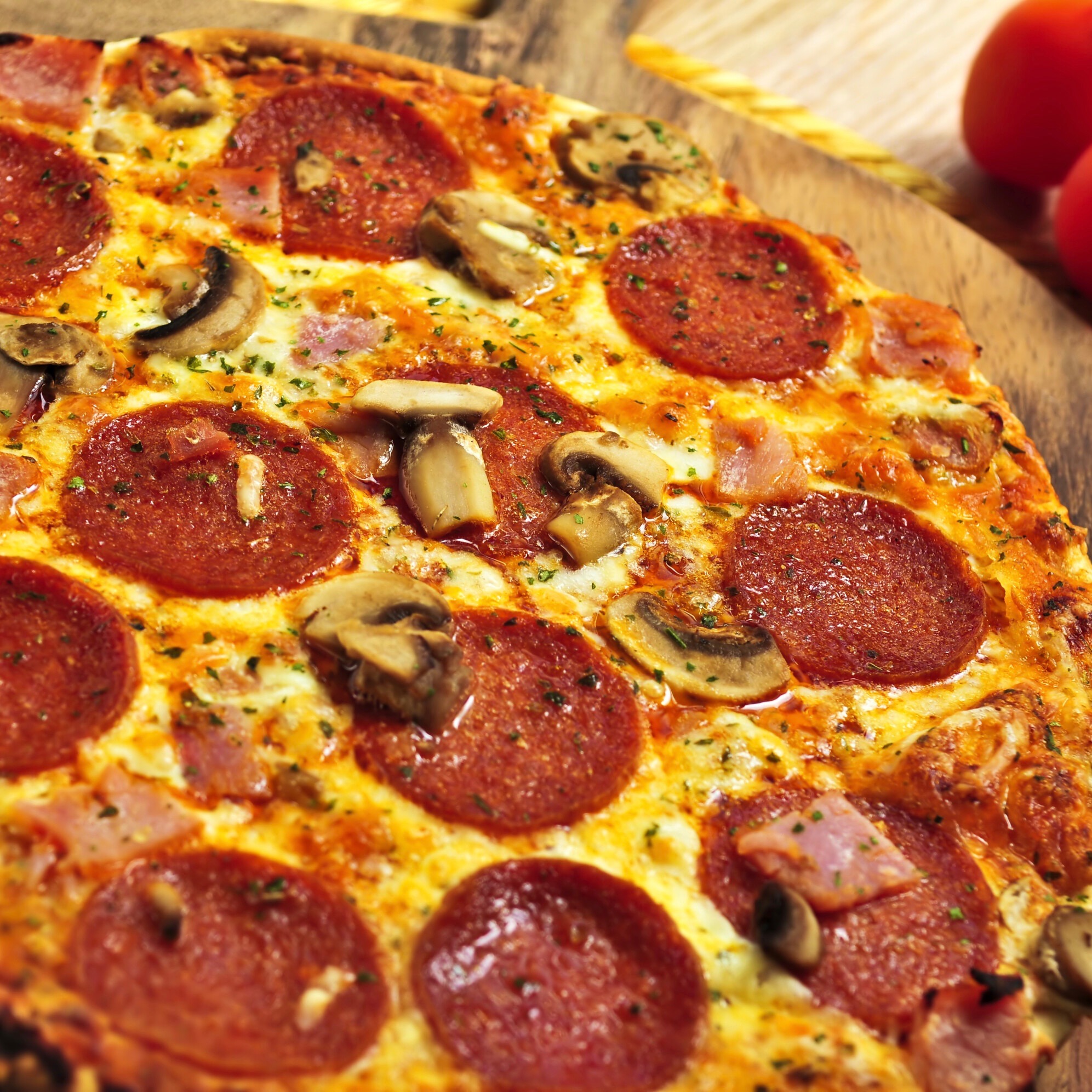 Closeup of pepperoni pizza