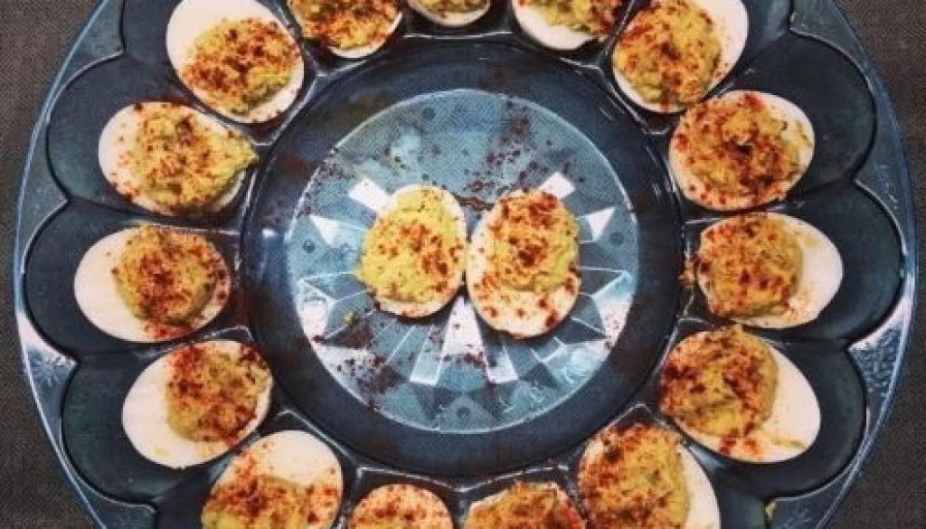 Avocado Deviled Eggs on a plate