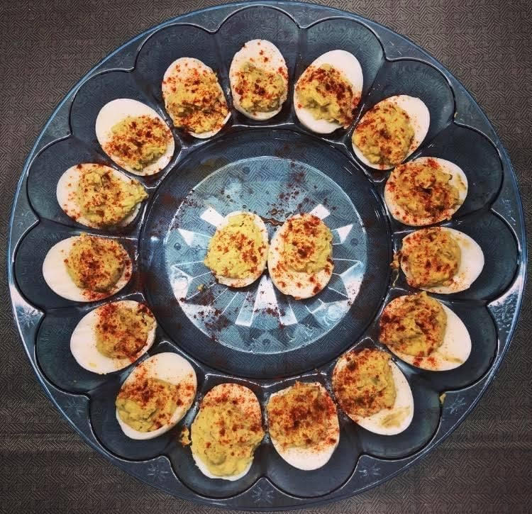 Avocado Deviled Eggs on a plate